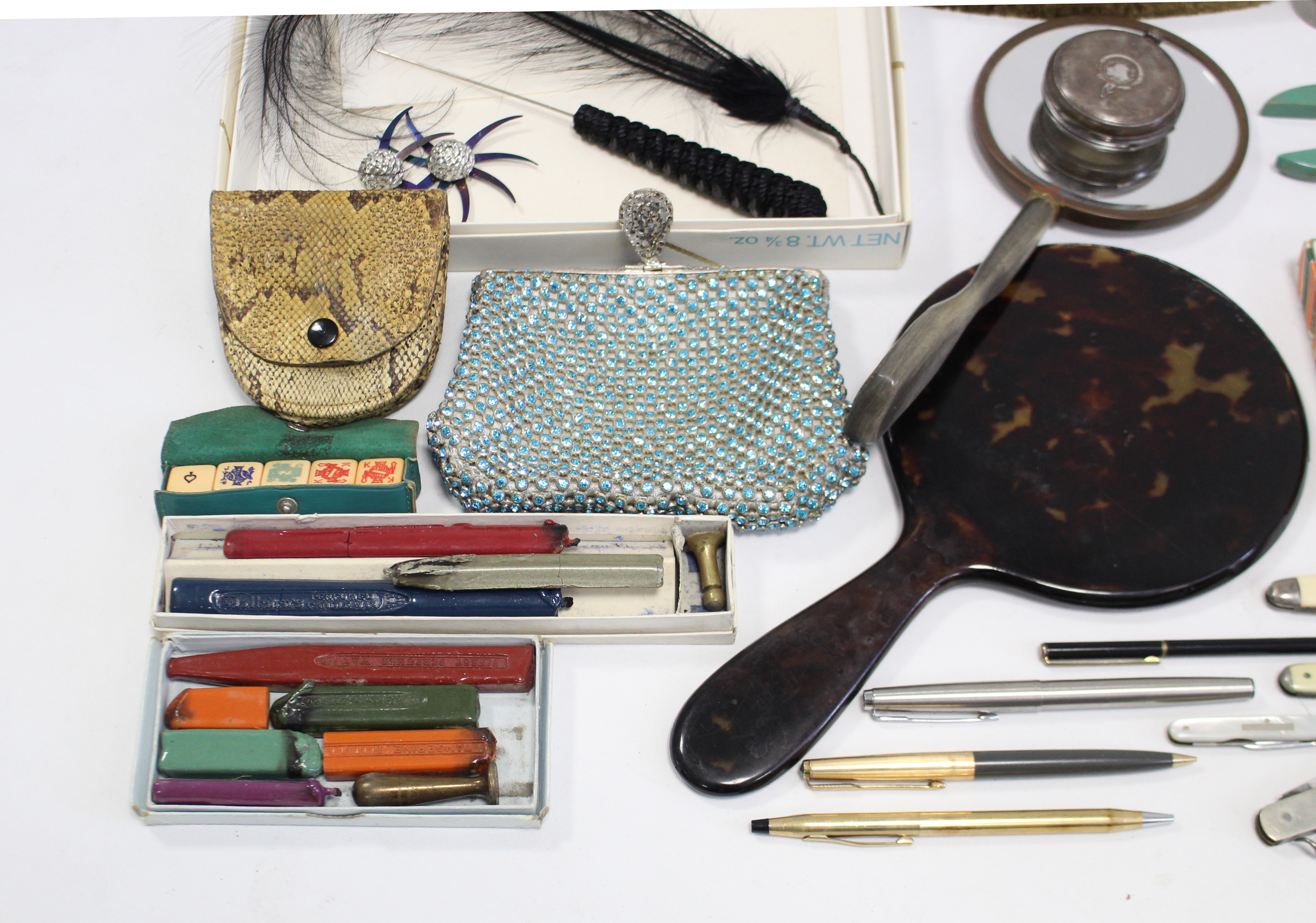 Three ball-point pens; an “AA” car membership badge; a pair of opera glasses; & sundry other items. - Image 2 of 6