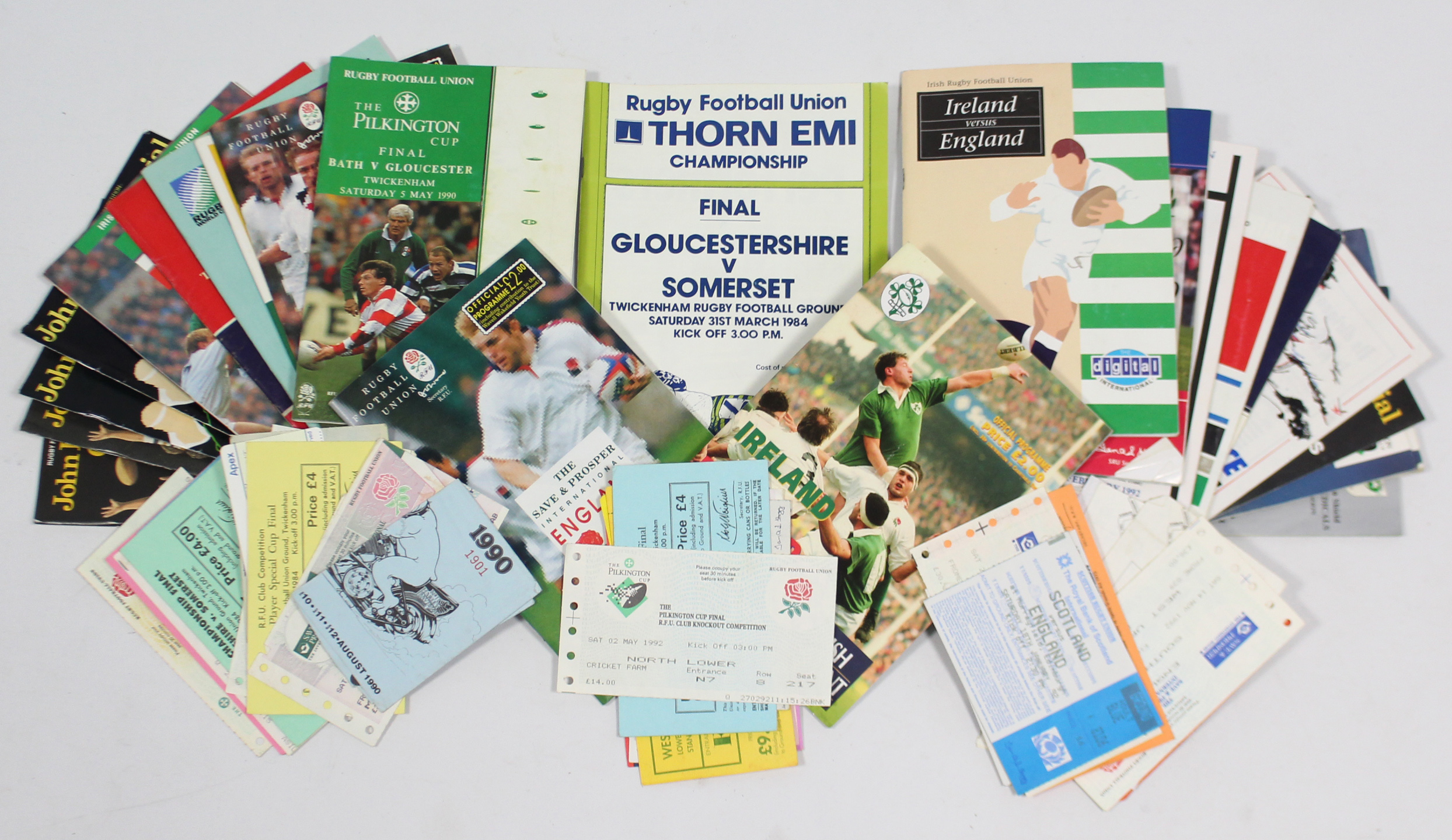 Approximately sixty various Rugby Union programmes & tickets, circa 1980’s onwards.