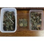 A collection of excavated metal detectorist’s finds including buckles, buttons, a few coins, etc.