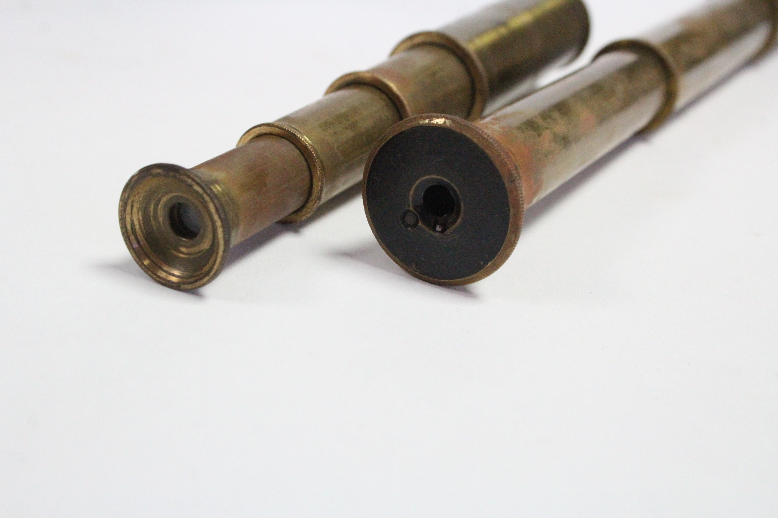 Two brass three-drawer pocket telescope, 18½” & 6½” long. - Image 4 of 4