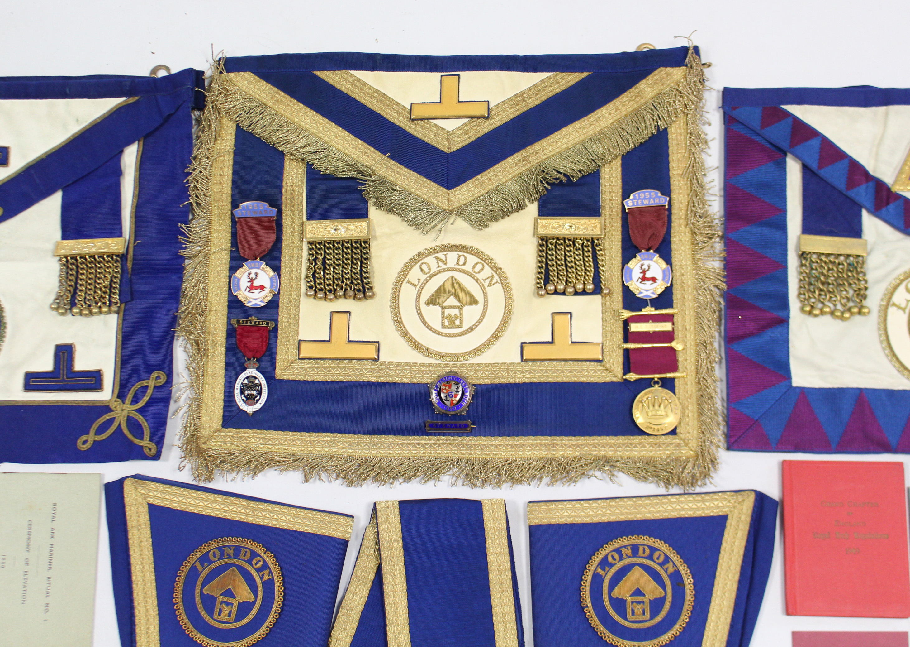Two Masonic regalia aprons; five ditto medals; & various items of Masonic regalia. - Image 3 of 5