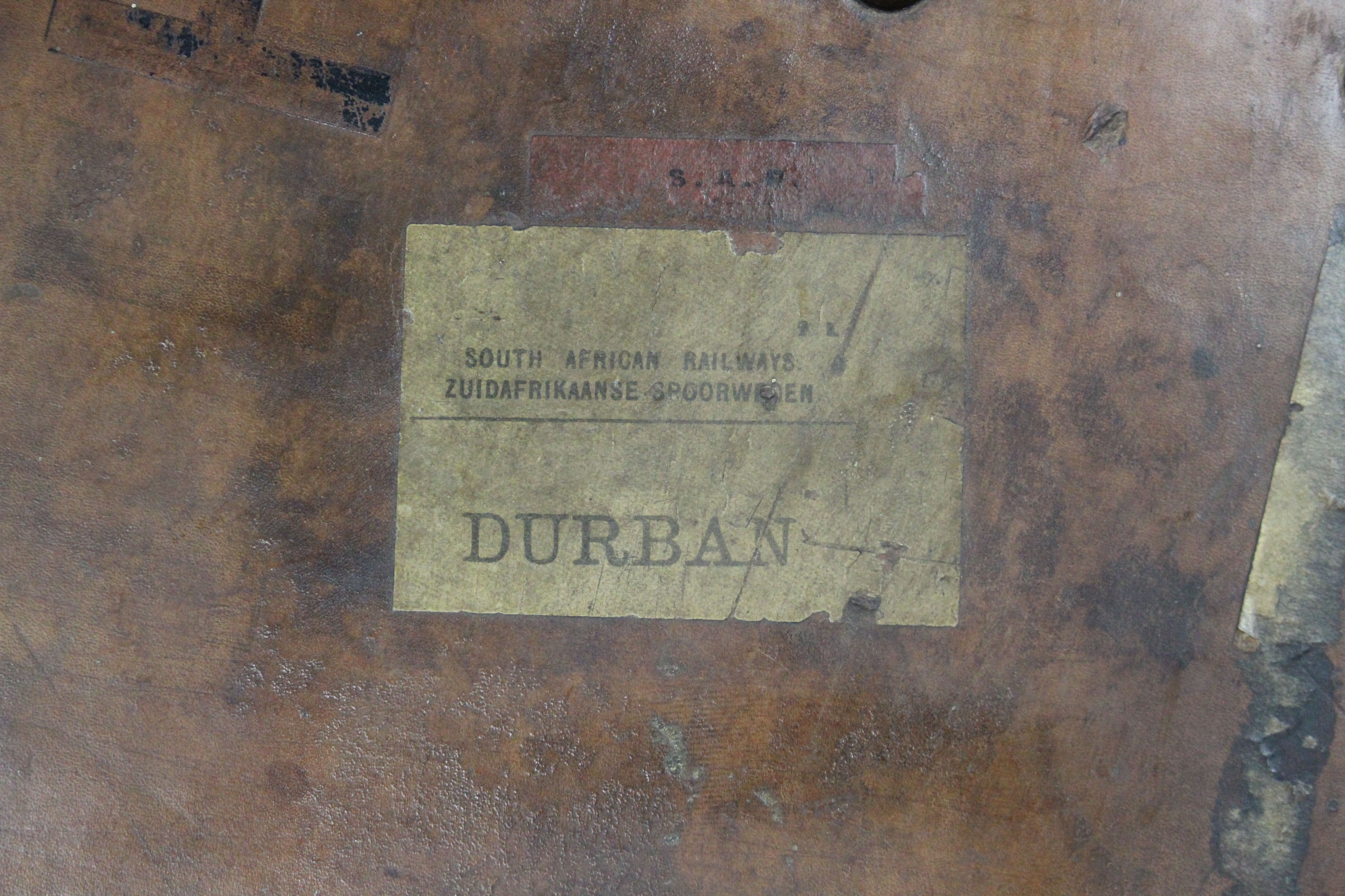 An early 20th century tan leather travelling trunk, fitted with a removable tray & bearing label “ - Image 4 of 4