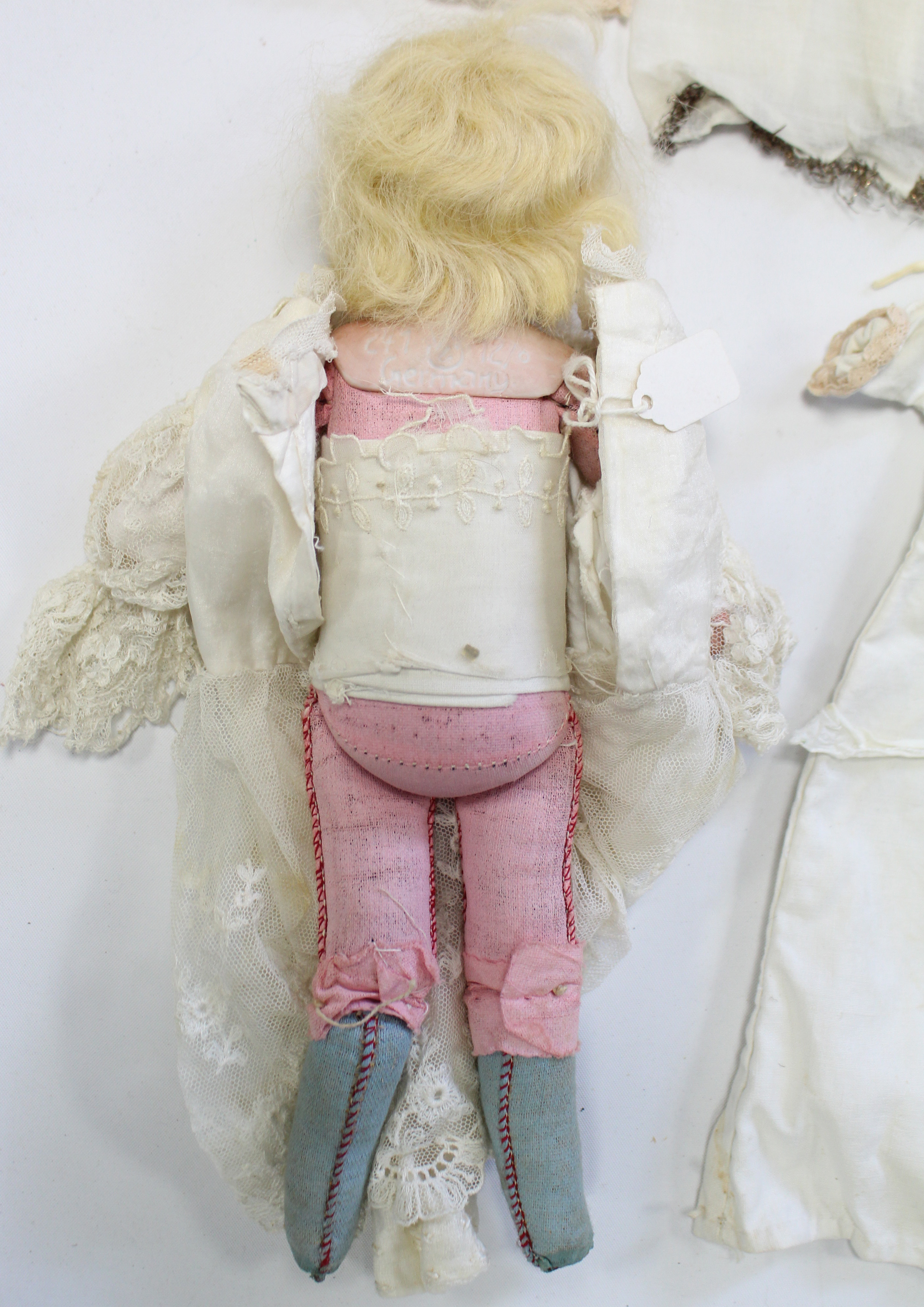 A German bisque head & shoulder doll (241, 12/0) with blue sleeping eyes, dressed, 10½” high; - Image 4 of 5