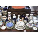 Various items of oriental porcelain & pottery; together with an engraved silver plated three-piece