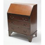 An Edwardian inlaid-mahogany bureau, with fitted interior enclosed by fall-front above three long
