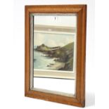 A rectangular wall mirror in bird’s-eye-maple frame, 21½” x 16¾”, together with six picture frames.