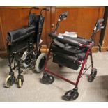 An Invicare “Ben 9+” folding wheelchair; & a Drive mobility walker.