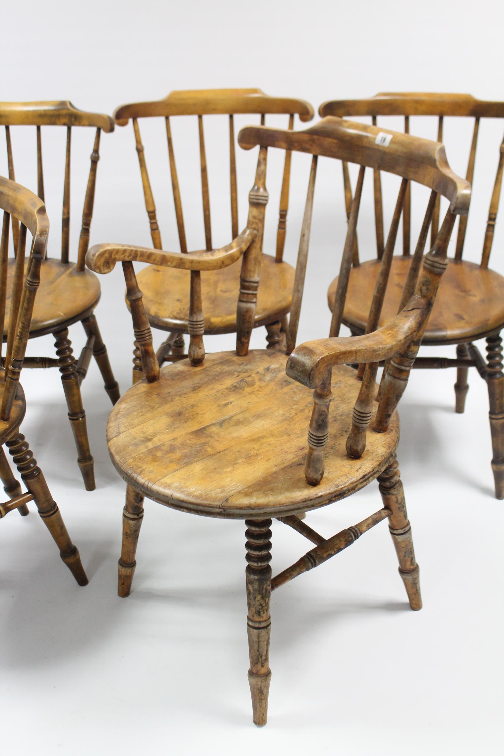 A set of eight spindle-back dining chairs (including a pair of carvers) with hard circular - Image 2 of 3