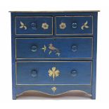 A continental-style painted pine chest, fitted two short & two long graduated drawers with turned