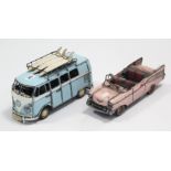 Two tinplate model vehicles – Cadillac & Camper Van.