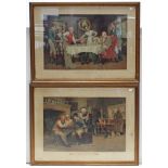Two large coloured prints – interior figure scenes – titled: “The Reconciliation”, 16½” x 24¾”, & “