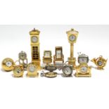 Thirteen various miniature novelty timepieces.