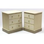 Two similar three-drawer bedside chests, 24¼” & 21½” wide.