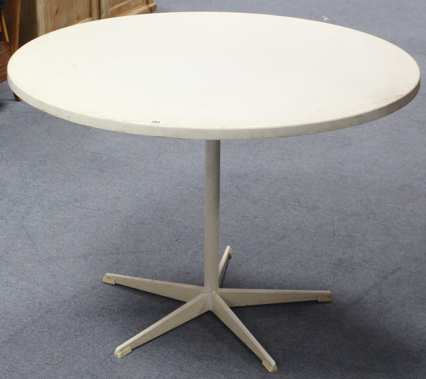 A Herman Miller? white-finish dining table with circular top, & on round centre column & five - Image 2 of 3