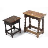 An oak joint stool with moulded edge to the rectangular top, & on turned supports with plain