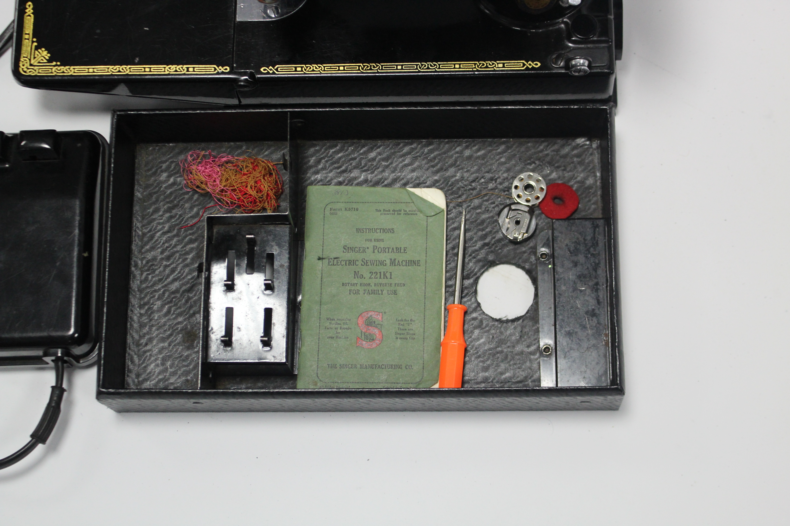 A vintage Singer portable electric sewing machine “model No. 221K1” with case. - Image 3 of 3