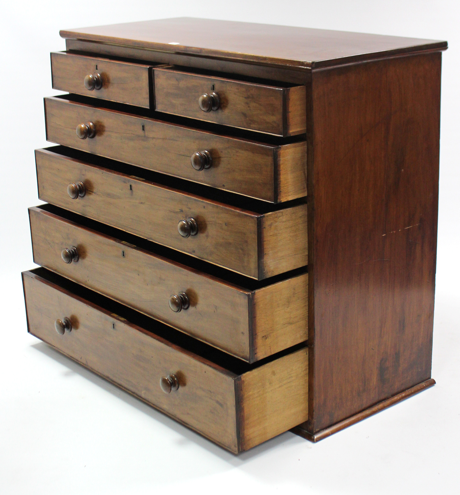 A 19th century mahogany chest fitted two short & four long graduated drawers with turned knob - Image 2 of 5