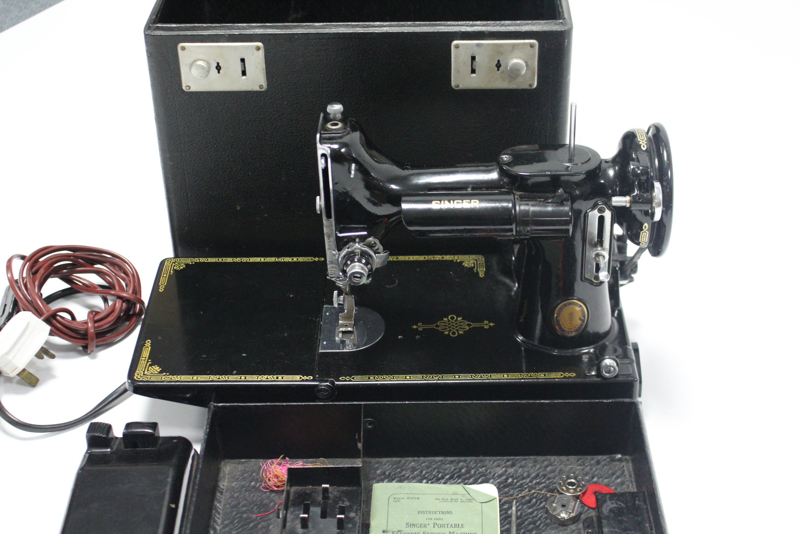 A vintage Singer portable electric sewing machine “model No. 221K1” with case. - Image 2 of 3