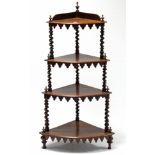 A Victorian mahogany four-tier corner whatnot with spiral-twist supports, & on turned feet, 19” wide