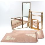 Two gilt frame wall mirrors; together with a pine swing dressing table mirror; a towel-horse; &