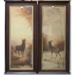A pair of coloured prints of stags after E.Vouga, 35¾” x 12¼” in matching glazed mahogany frames.