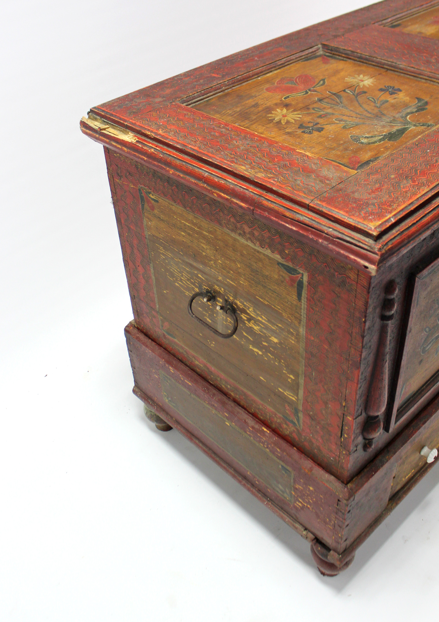 A similar East European painted pine marriage chest, 49” wide x 34½” high. - Image 5 of 5