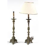 A pair of cast-brass tall table lamp, 30½” high.
