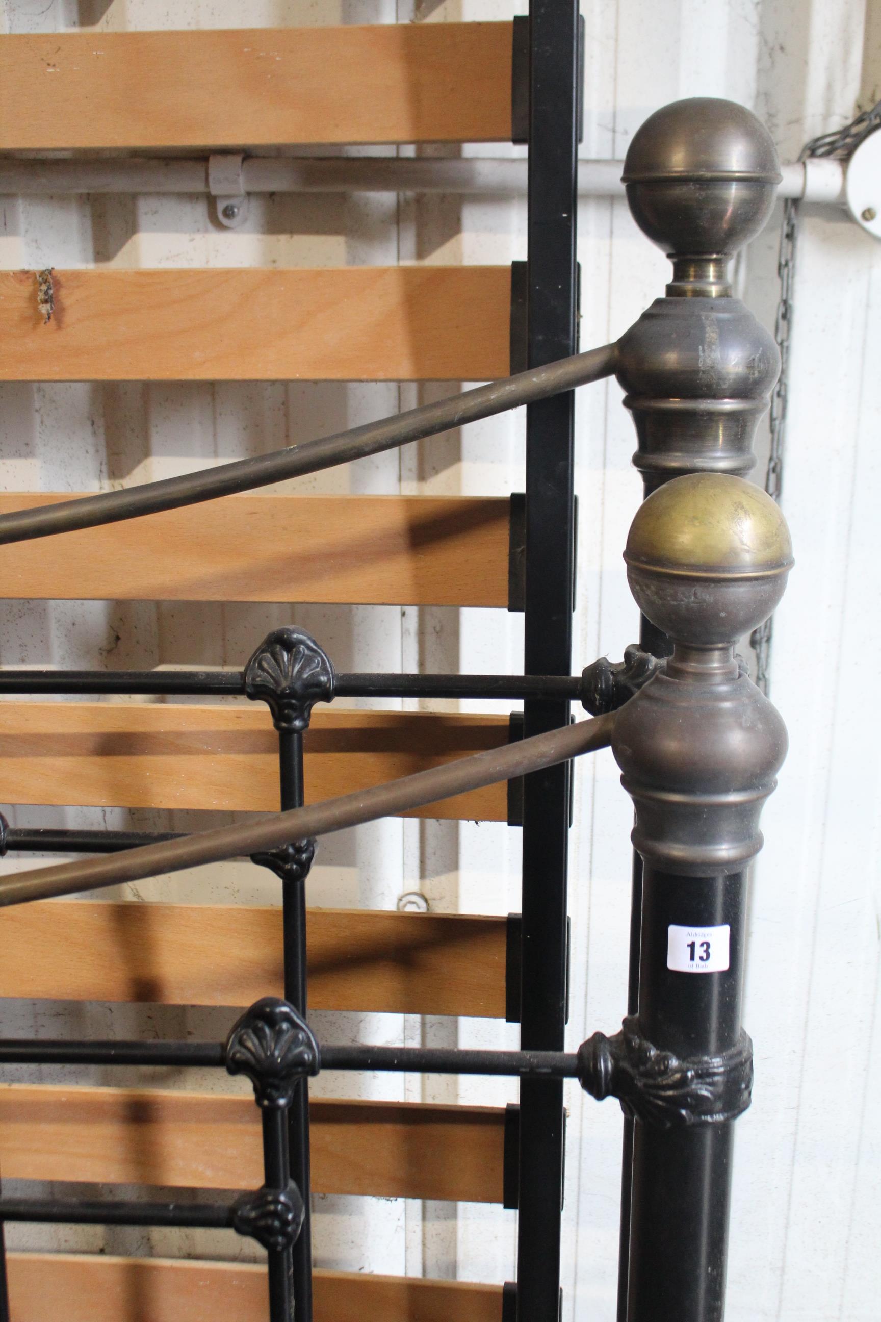 A Victorian-style black-finish metal & brass 5’ bedstead. - Image 2 of 3