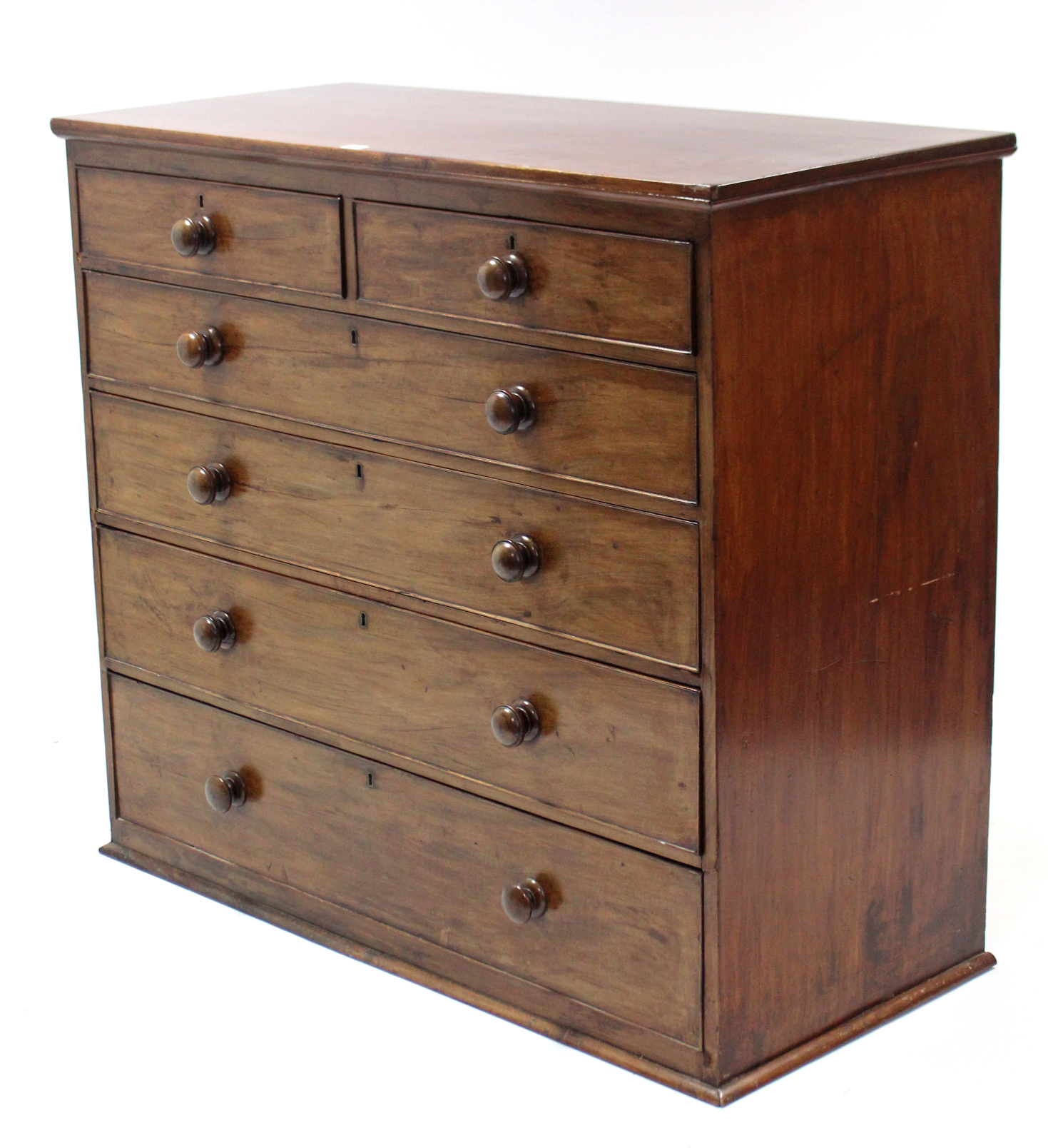 A 19th century mahogany chest fitted two short & four long graduated drawers with turned knob