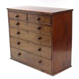 A 19th century mahogany chest fitted two short & four long graduated drawers with turned knob