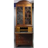 A GEORGE III INLAID-MAHOGANY SECRETAIRE BOOKCASE, of narrow proportions, the arched & moulded