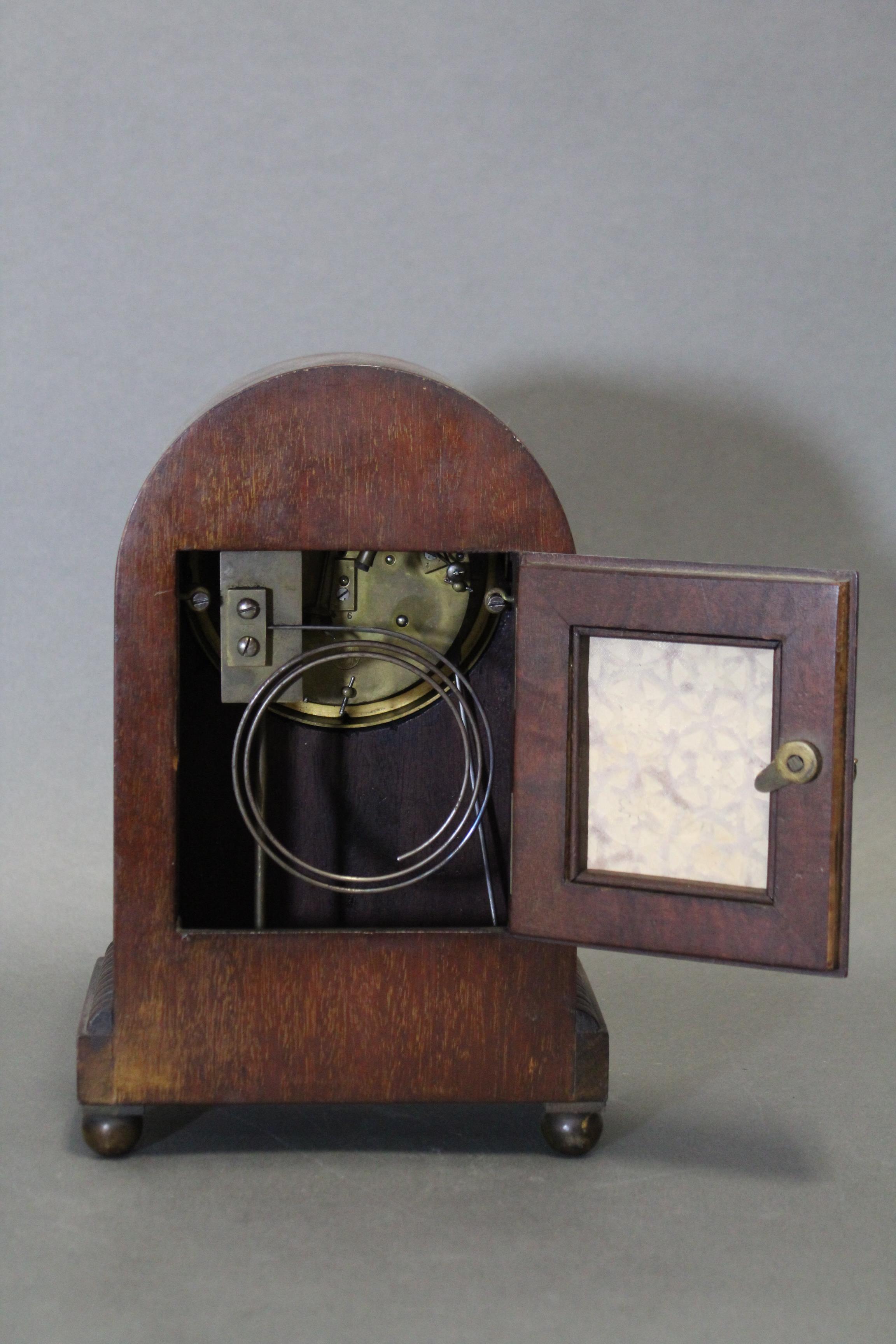 A 19th century mantel clock, the 4¼” white enamel dial with Arabic numerals, eight-day striking - Image 4 of 4