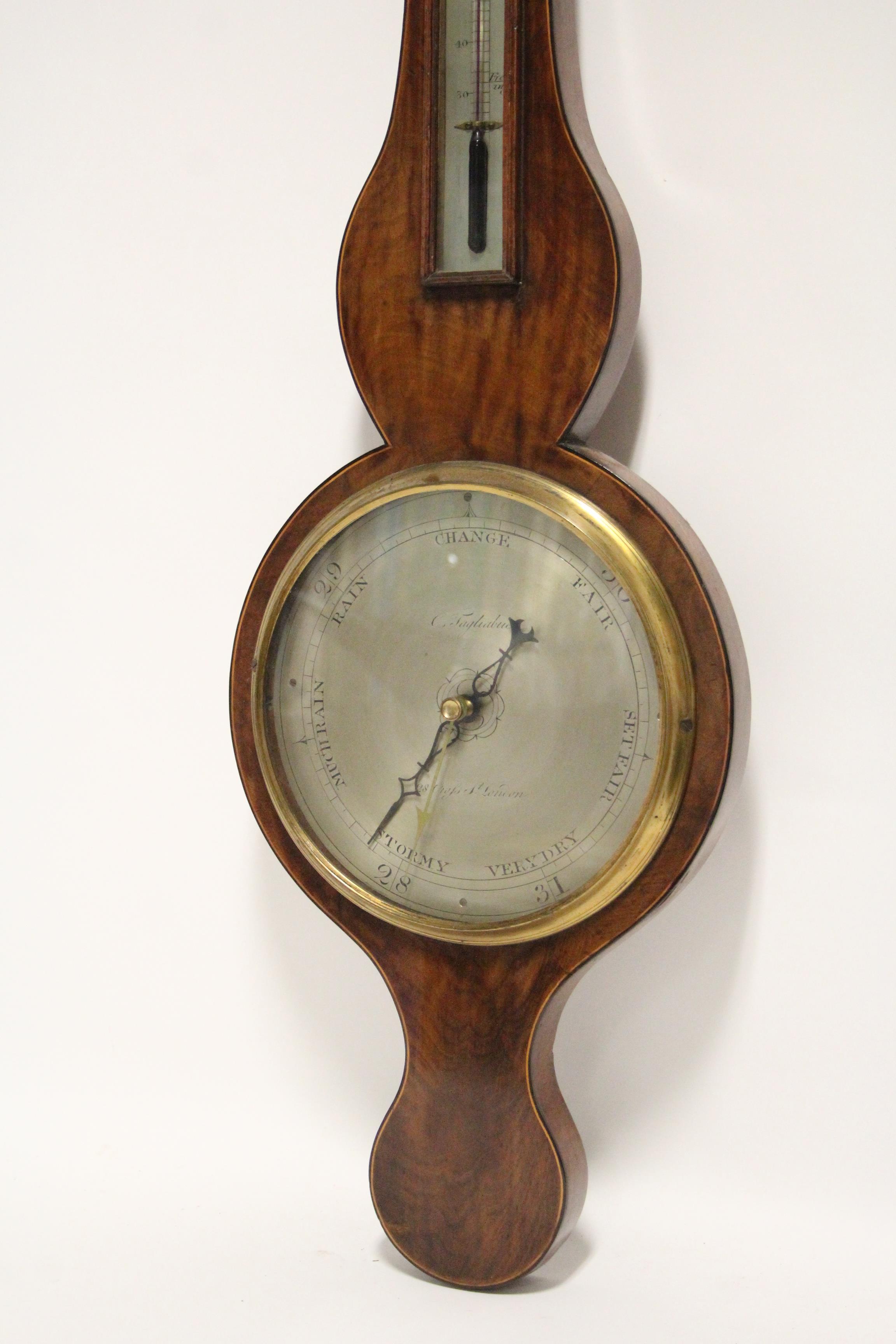 A George III banjo barometer, the 8¼” silvered dial signed: “C. Tagliabue, 28, Crofts St., - Image 2 of 3