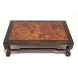 A Chinese huanghuali & rosewood table-top rectangular stand, with pierced frieze & square splay