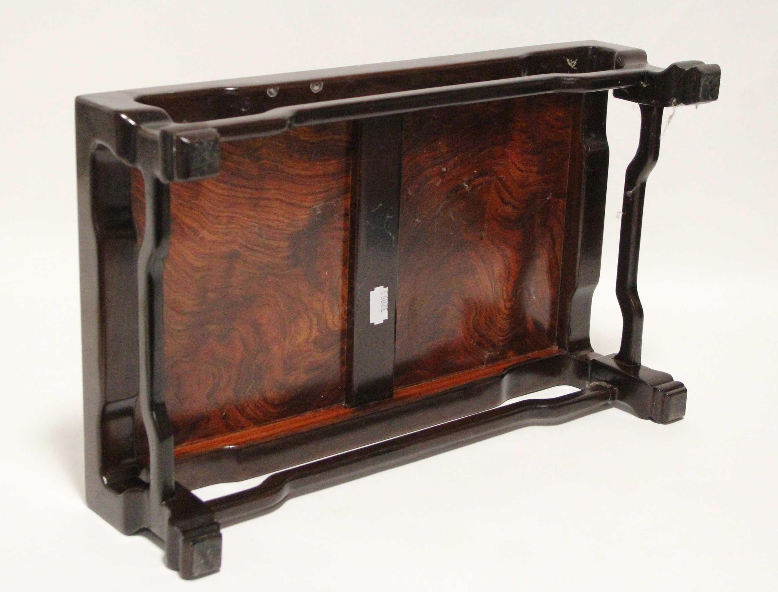 A Chinese huanghuali & rosewood table-top rectangular stand, with pierced frieze & square splay - Image 4 of 4