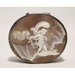 A 19th century cameo plaque depicting Ariel riding on the back of a bat, 2¼” x 2”, mounted to a late