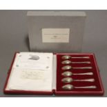 A set of six silver Hanoverian rat-tail teaspoons commemorating the 1953 Coronation, each with the