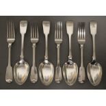 Four early Victorian silver Fiddle pattern table forks, London 1839 by Henry Holland; & four ditto