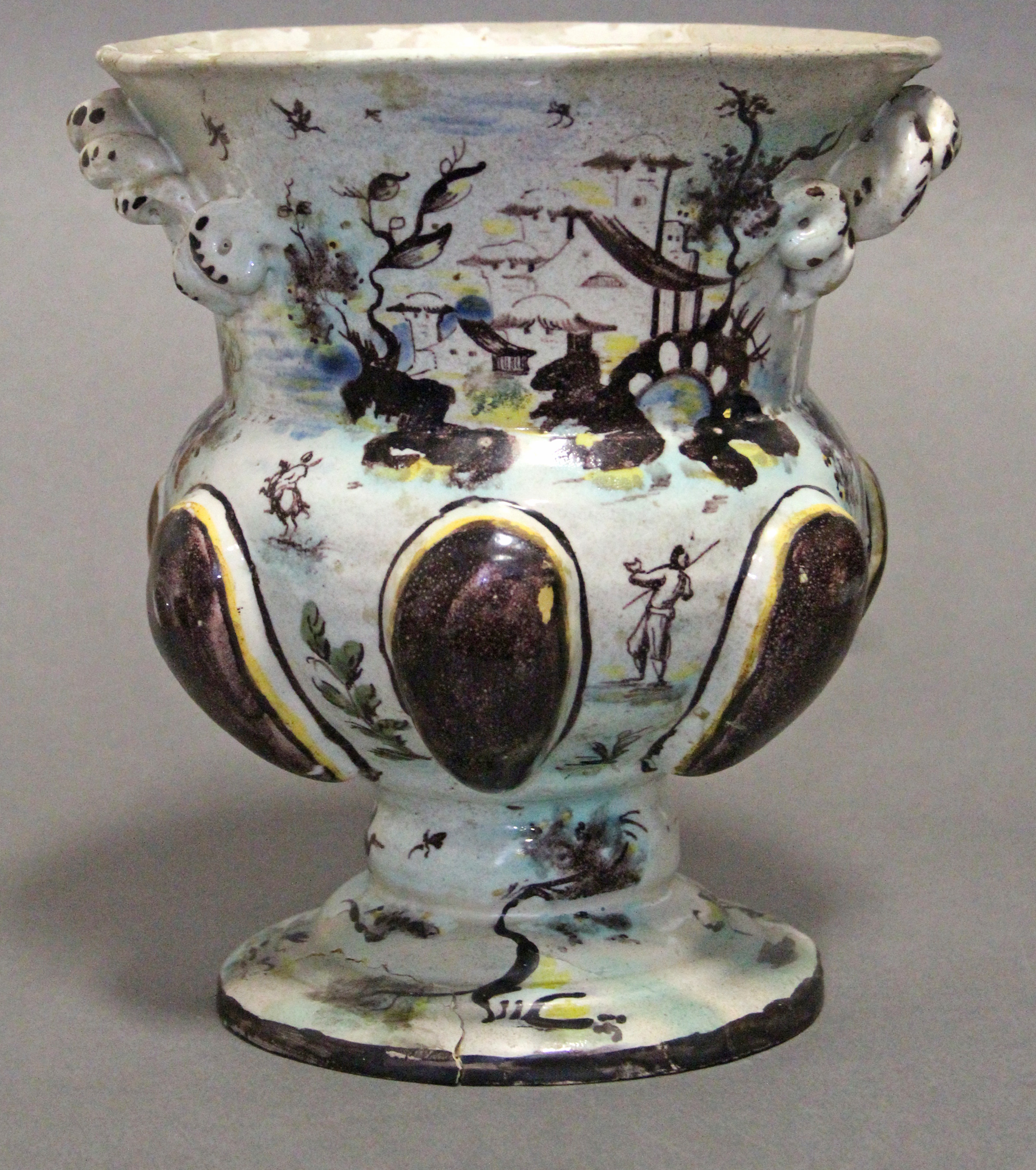 A 17th/18th century continental faience urn-shaped vase with polychrome decoration of figure scenes, - Image 2 of 6