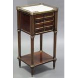 A late 19th century mahogany, brass-mounted & parcel-gilt marble-top side table with pierced