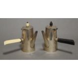 An Edwardian silver individual coffee pot of plain tapered form, with ivory square strut handle &
