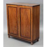 An Edwardian mahogany & ebonised side cabinet, fitted three adjustable shelves enclosed by pair of