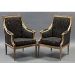 A pair of Louis XVI style beechwood frame armchair, en-suite to the previous lot.