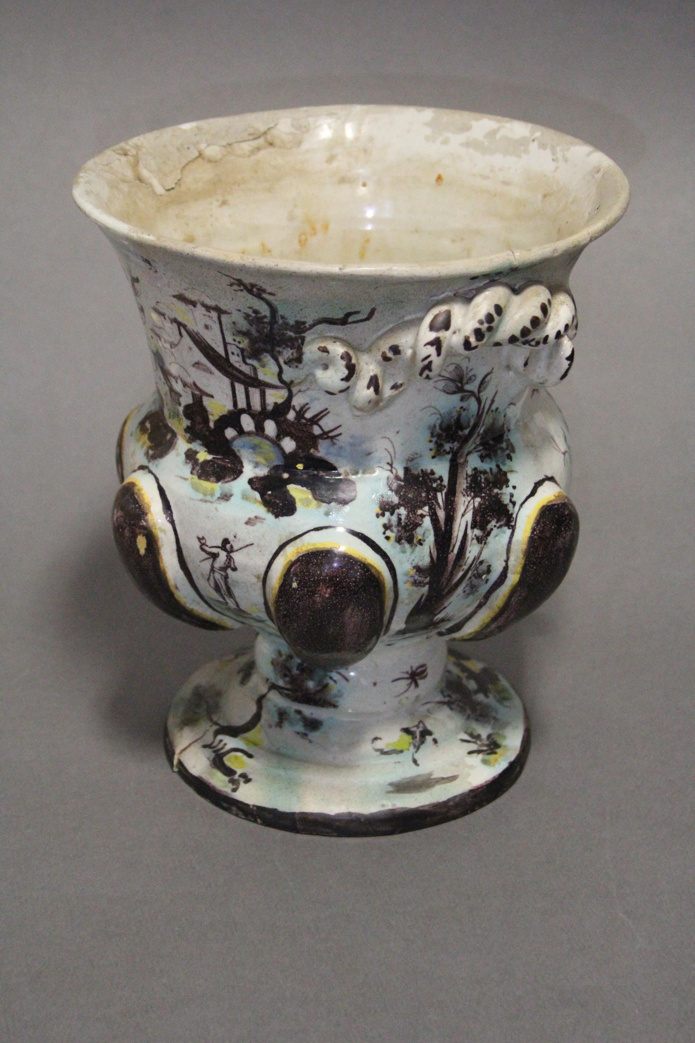 A 17th/18th century continental faience urn-shaped vase with polychrome decoration of figure scenes, - Image 3 of 6