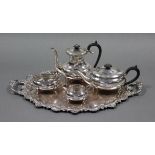 An oval two-handled tray with cast leaf-scroll rim to the raised border & chased scrollwork to the