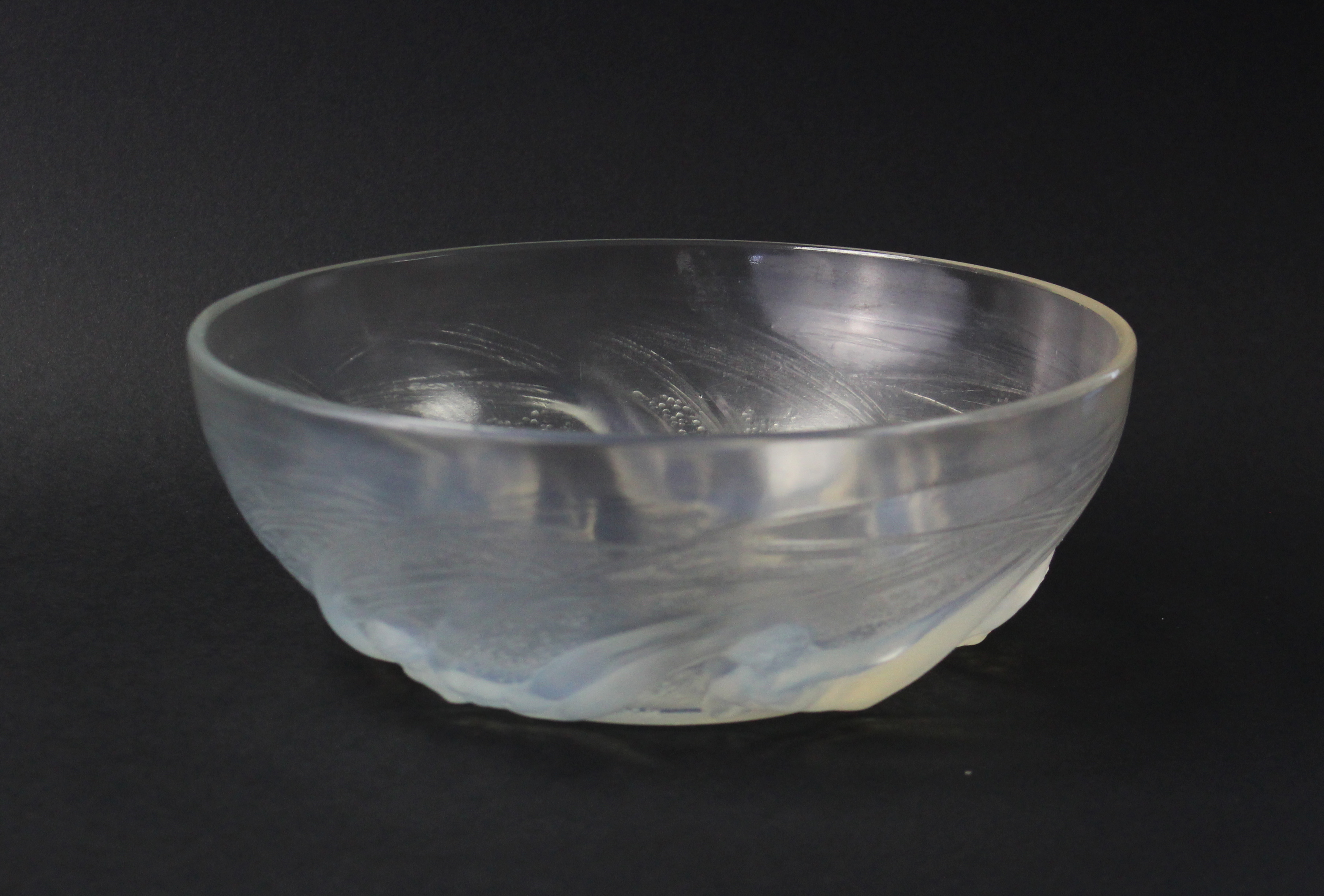 A LALIQUE “ONDINES” OPALESCENT GLASS BOWL, moulded in relief with six mermaids, 8¼” diam., wheel-cut - Image 3 of 4