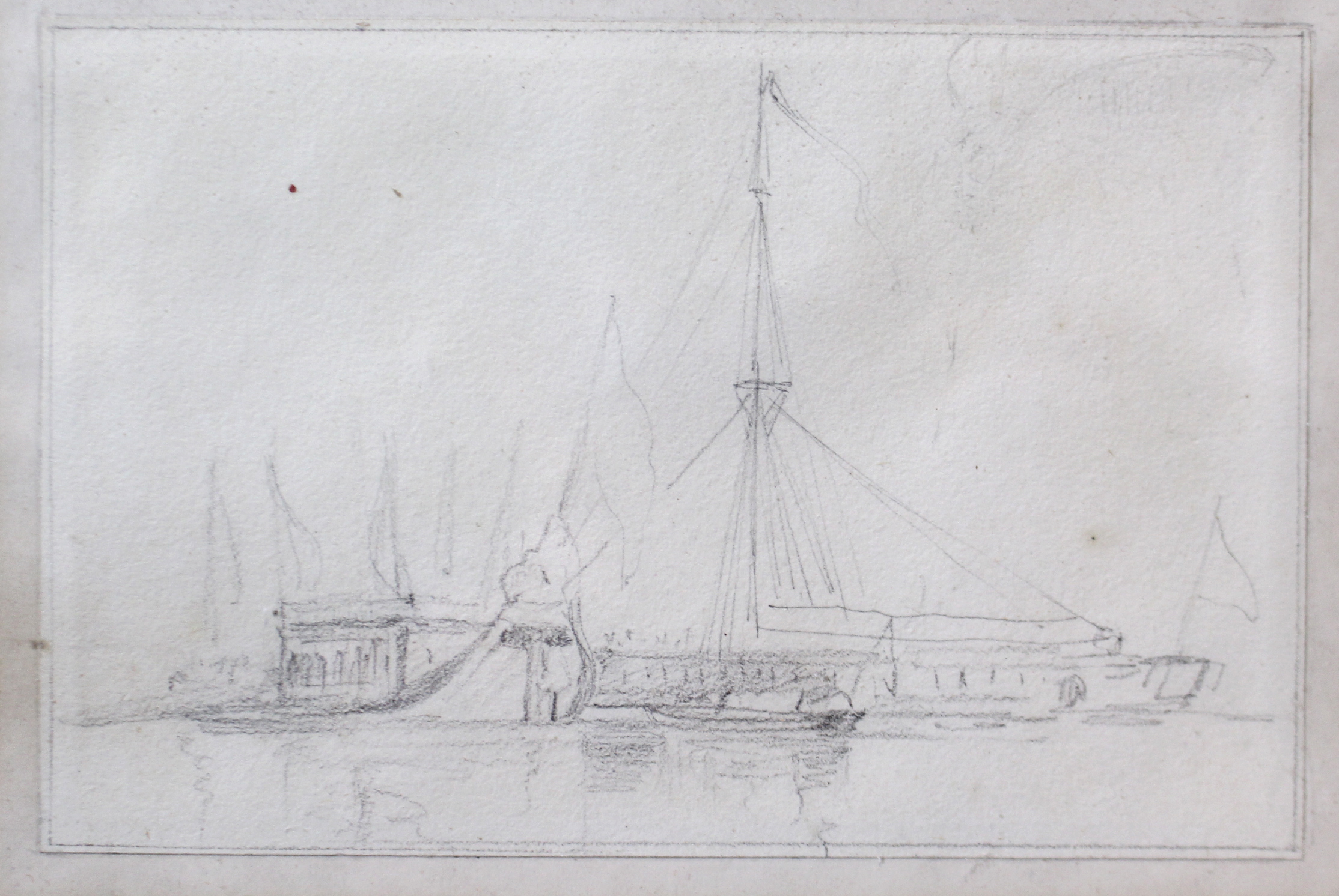 E. W. COOKE, R.A., R.F.S. (1811-1880). A barge & sailing vessels in calm waters. Pencil on paper; 4”