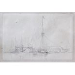 E. W. COOKE, R.A., R.F.S. (1811-1880). A barge & sailing vessels in calm waters. Pencil on paper; 4”