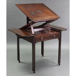 AN 18th century MAHOGANY ARCHITECT’S TABLE, with two-stage adjustable top, drop leaves to the sides,
