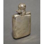 A George V silver plain rectangular pocket spirit flask with hinged ball cap, 3¾” high; Sheffield